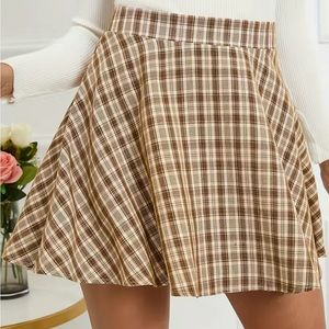 Kpop Plaid Mini Skater Skirt, High Waist Casual Skirt (SHEIN)